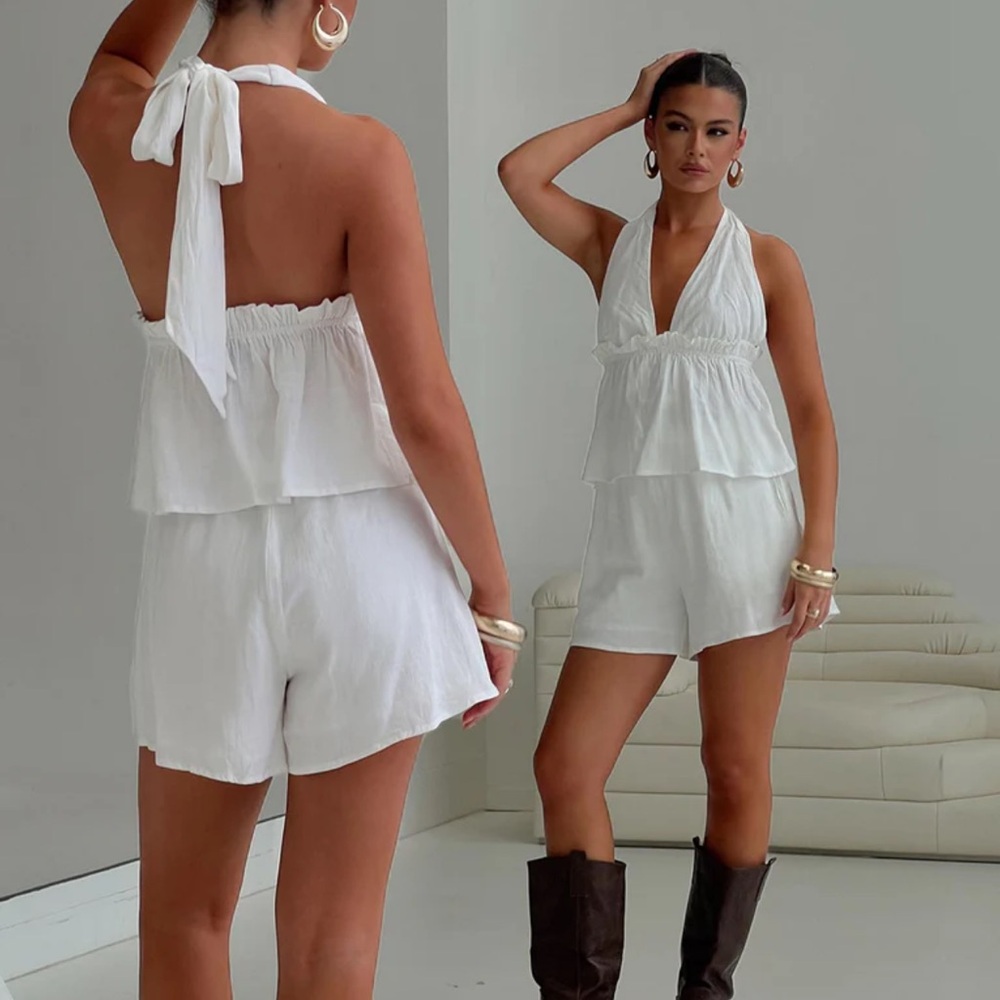 White Halter Neck Romper